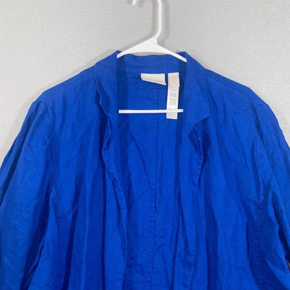 Chicos Travelers Cardigan Womens 3 Blue Long Sleeve Collared Neck Linen Casual - Picture 2 of 14